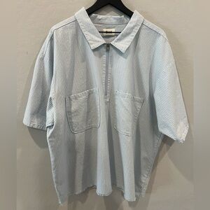 Striped Quarter Zip Cropped Boxy Mechanic Shirt